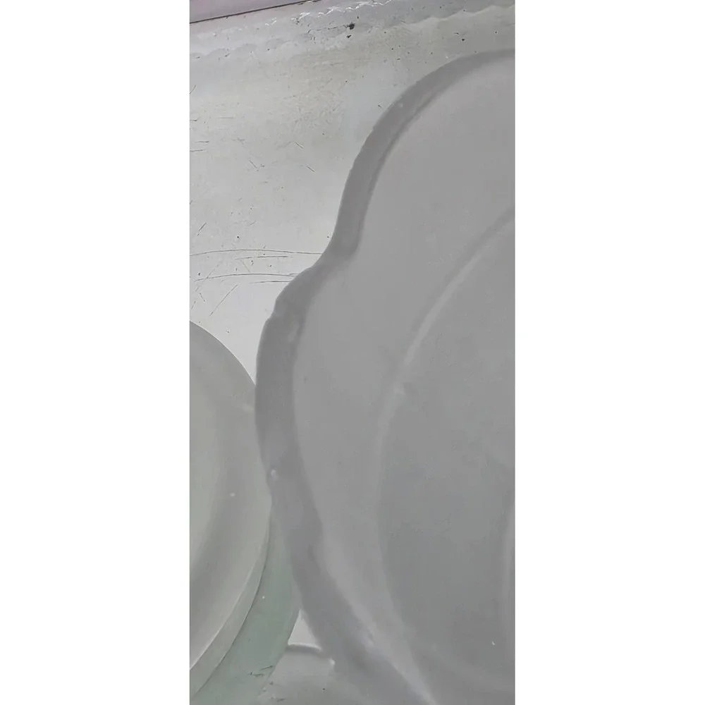 Vintage Frosted Satin Glass Fairy Lamp Scalloped 2-Piece Candle Holder 6
